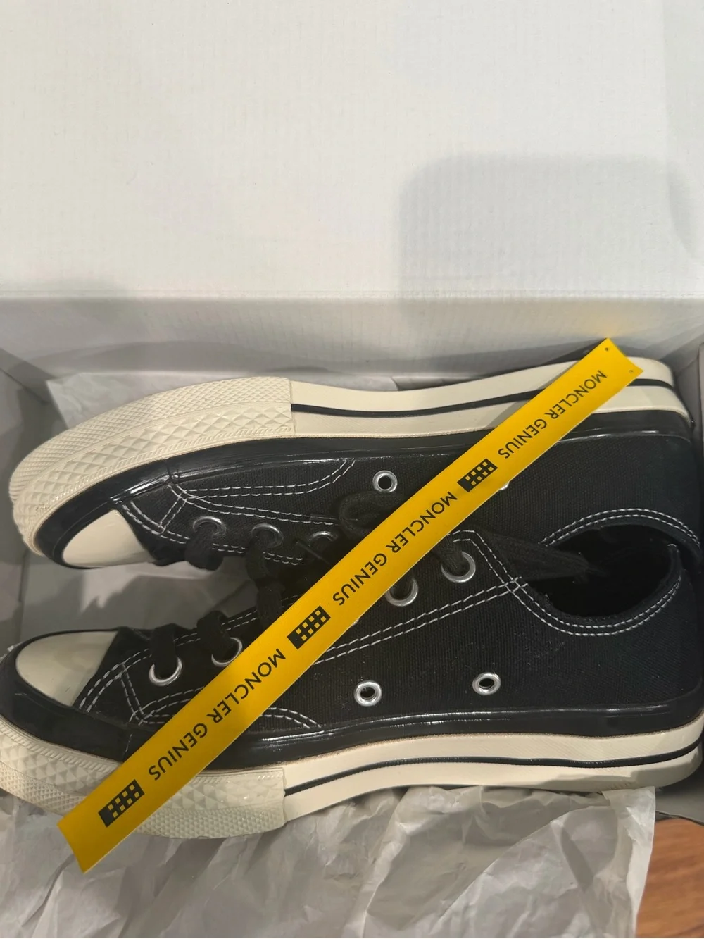 Moncler Black Low-Top Canvas Sneakers with White Toe Cap. UNISEX M-4.5 W-6.5